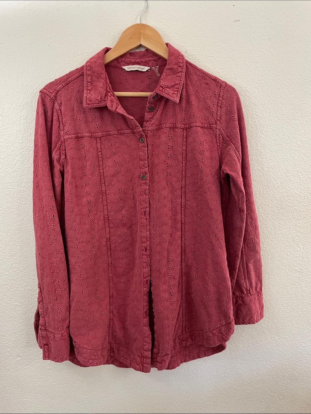 Soft Surroundings Rose Eyelet  Shirt Jacket 21x28 100% cotton L boho